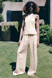 thumbnail: Mango straight leg broek met linnen - beige