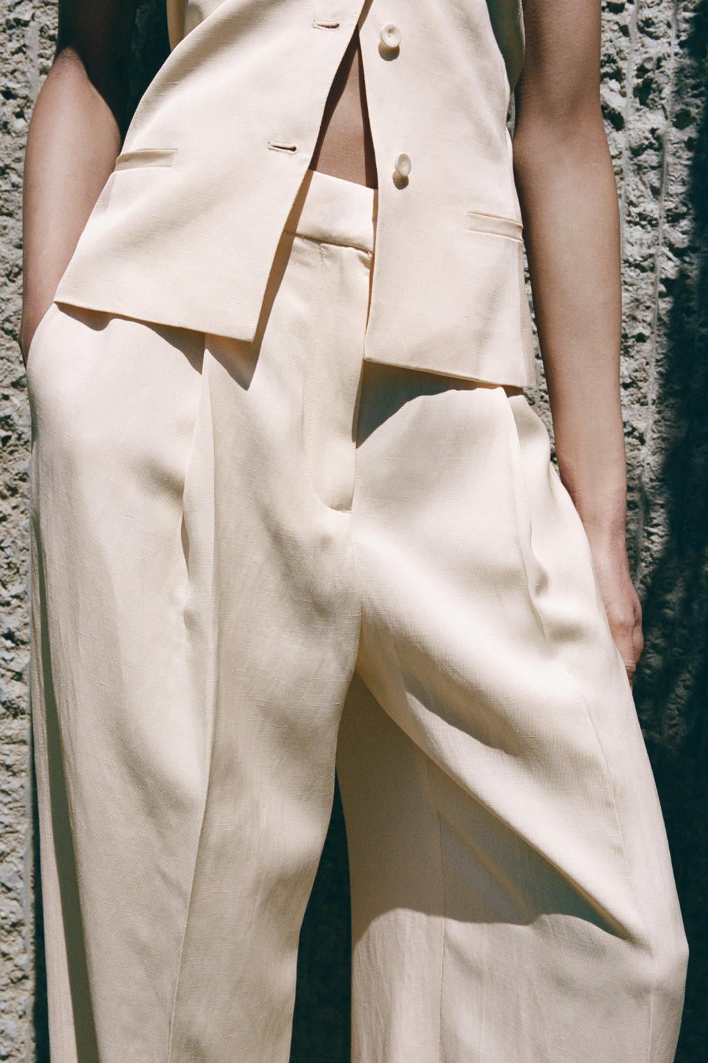 Mango straight leg broek met linnen - beige