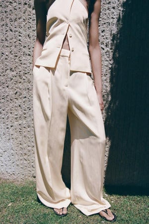 straight leg broek met linnen - beige