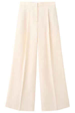 straight leg broek met linnen - beige