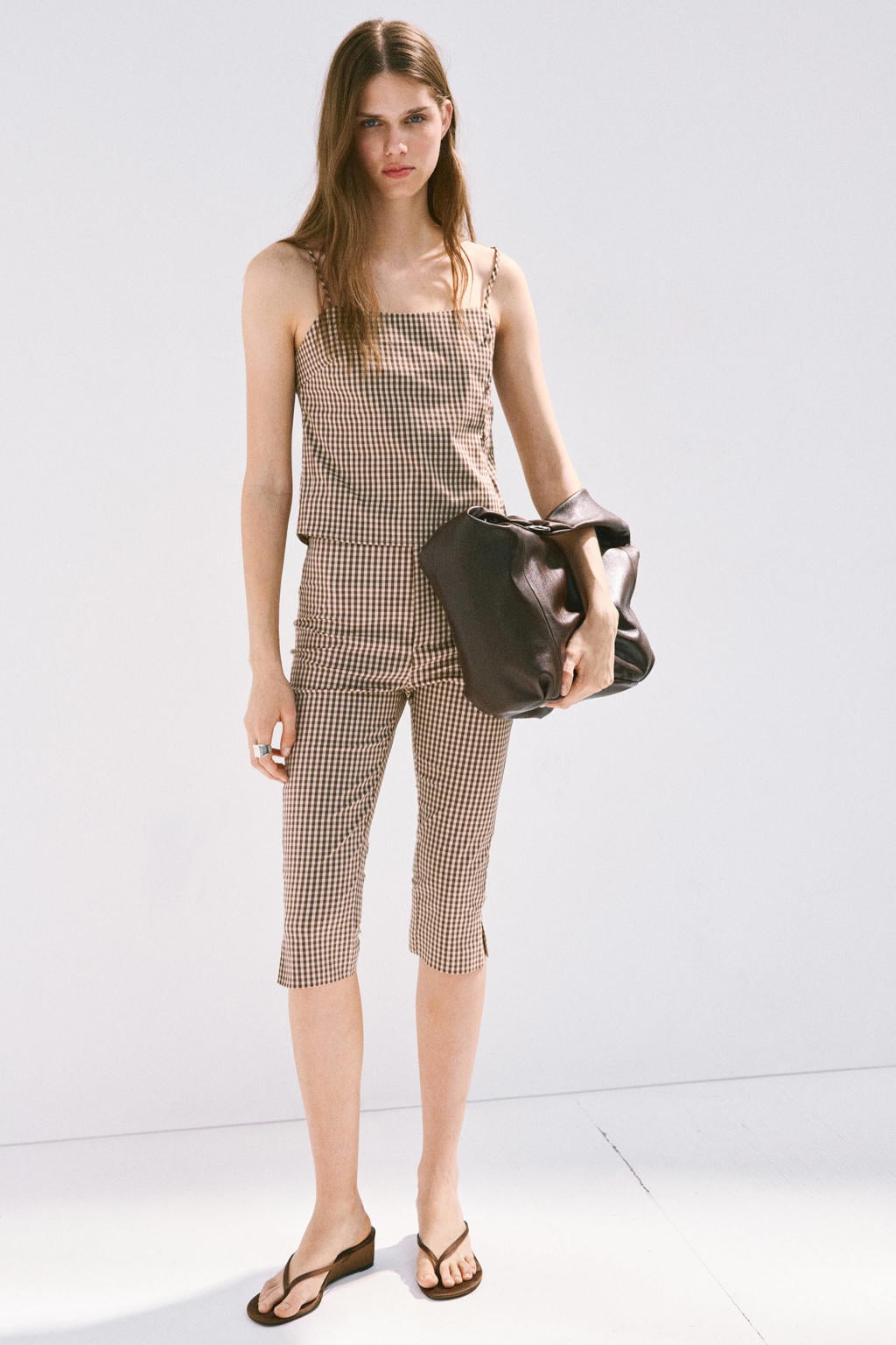 Mango geruite top - bruin