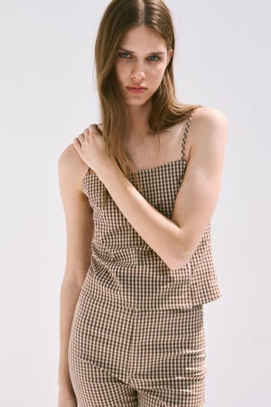 geruite top - bruin