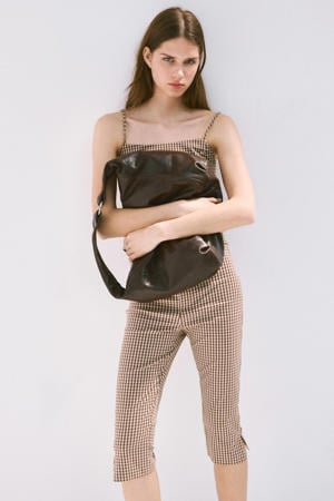 slim fit geruite capribroek - bruin