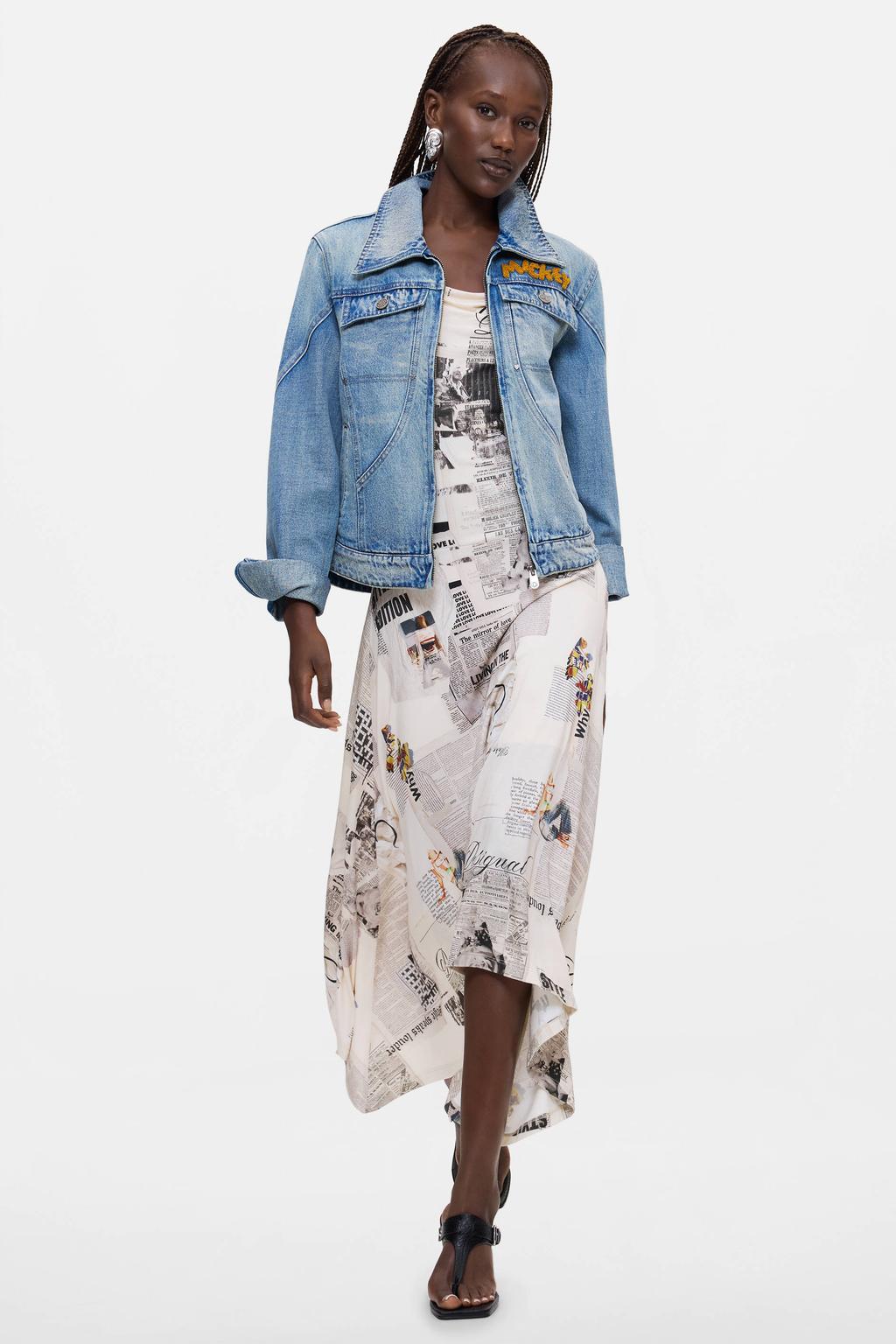 Light blue denim dames Desigual spijkerjas van denim met effen, lange mouwen, klassieke kraag en borduursels