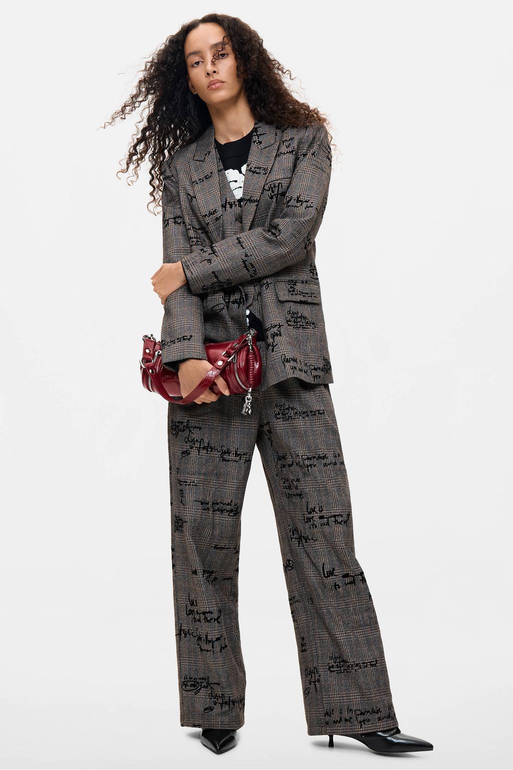 Grijze dames Desigual regular fit geruite blazer van polyester met lange mouwen en reverskraag