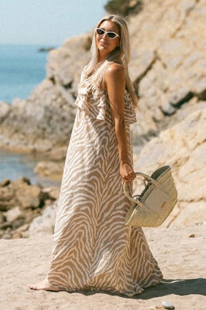 maxi zomerjurk met zebraprint - beige