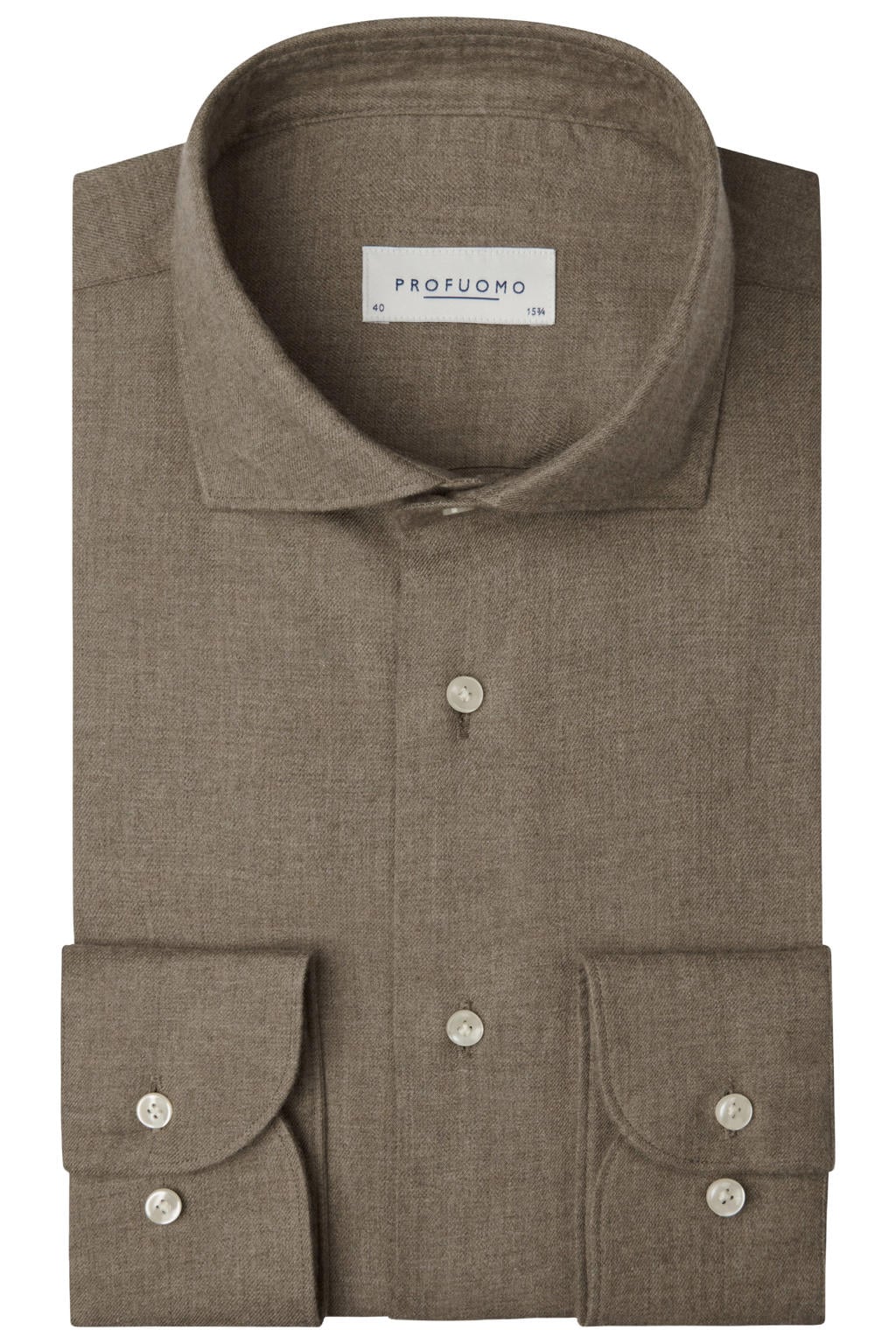 Bruine heren Profuomo slim fit twill overhemd van katoen met effen, lange mouwen en klassieke kraag