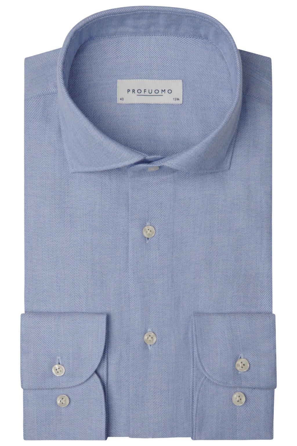 Lichtblauwe heren Profuomo slim fit overhemd van katoen met effen, lange mouwen en klassieke kraag
