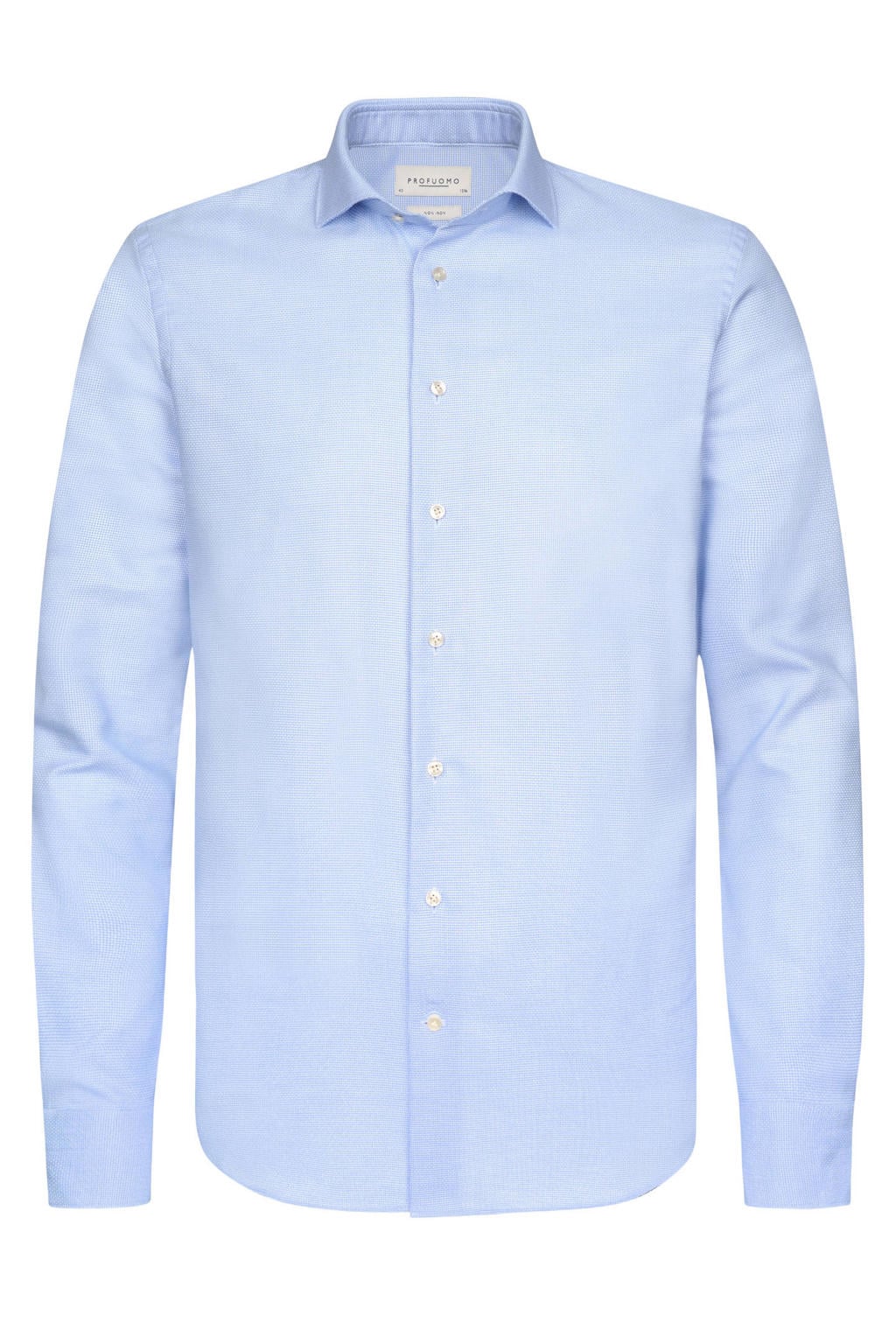 Lichtblauwe heren Profuomo slim fit twill overhemd van katoen met effen, lange mouwen en klassieke kraag
