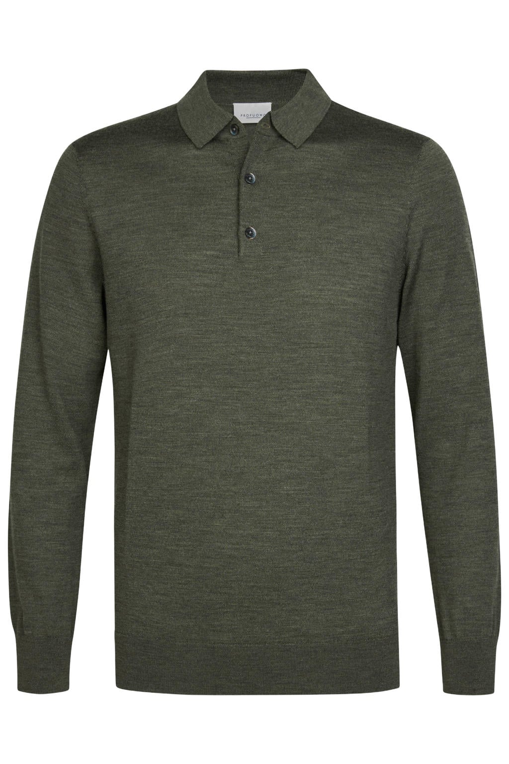 Donkergroene heren Profuomo wollen regular fit gebreide trui met effen, lange mouwen en polo kraag