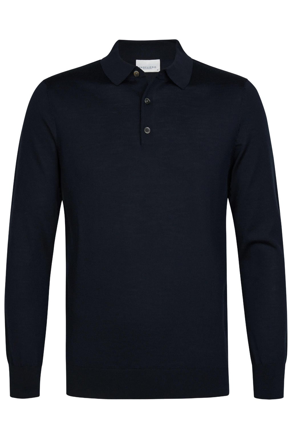 Donkerblauwe heren Profuomo wollen regular fit gebreide trui met effen, lange mouwen en polo kraag