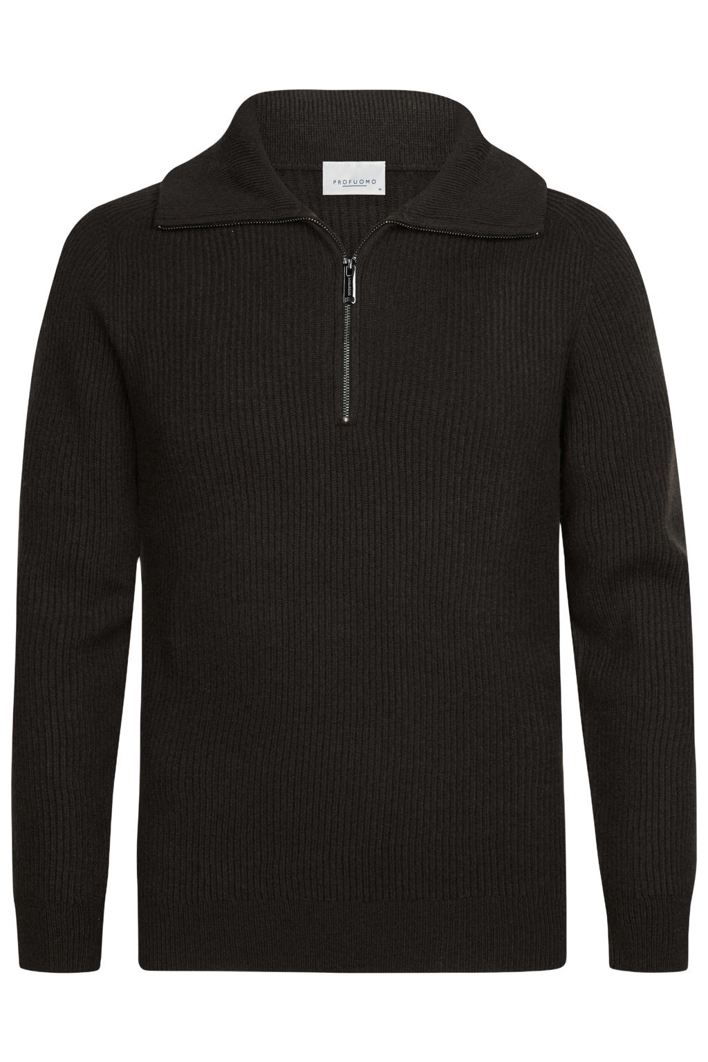 Profuomo wollen regular fit gebreide trui - donkerbruin