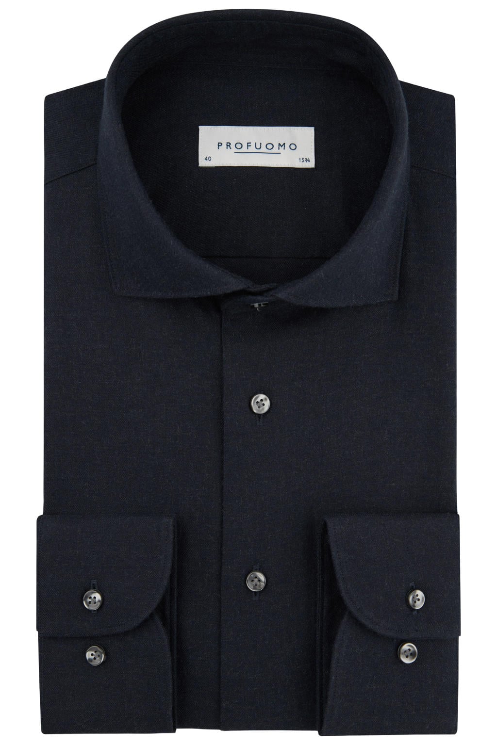 Donkerblauwe heren Profuomo slim fit twill overhemd van katoen met effen, lange mouwen en klassieke kraag
