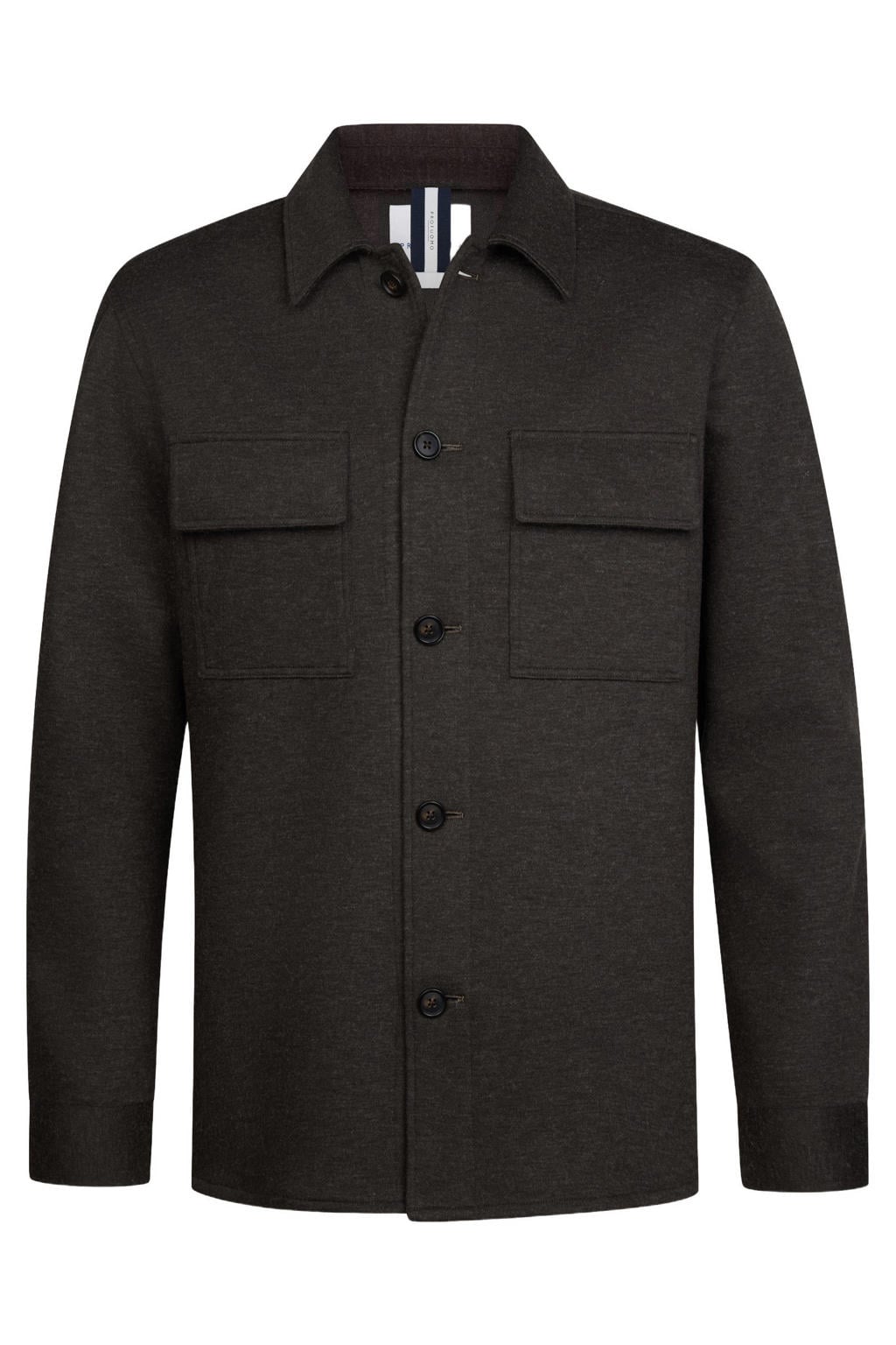 Donkerblauwe heren Profuomo relaxed fit overshirt van wol met effen, lange mouwen en klassieke kraag