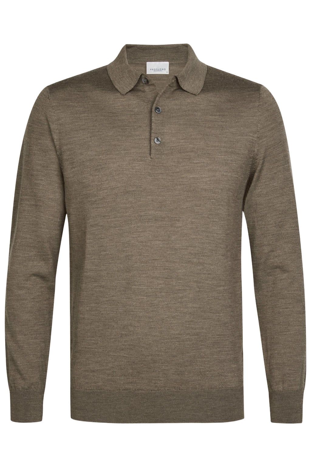 Bruine heren Profuomo wollen regular fit gemêleerde trui met melée print, lange mouwen en polo kraag
