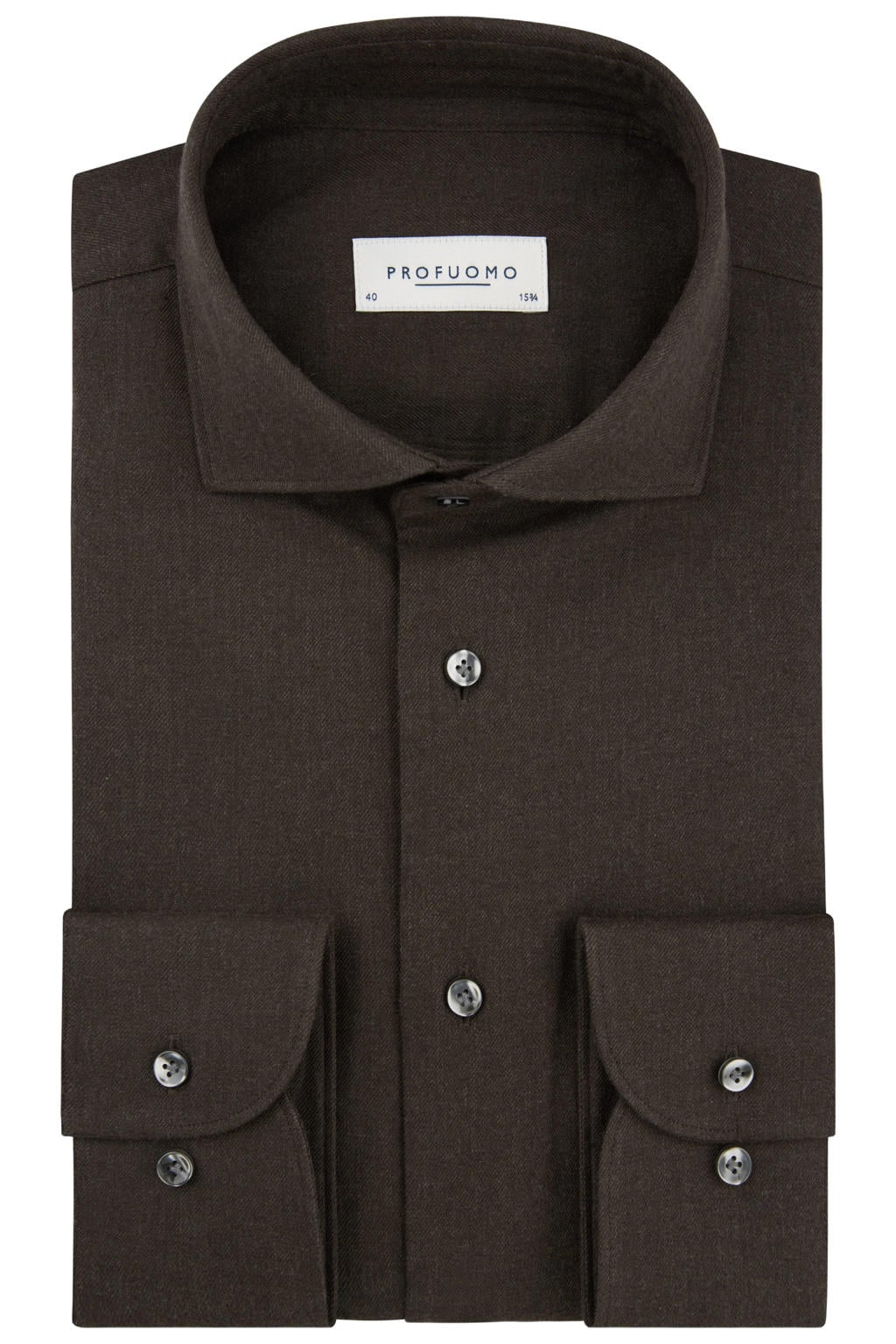 Donkerblauwe heren Profuomo slim fit twill zakelijk overhemd van katoen met effen, lange mouwen en klassieke kraag