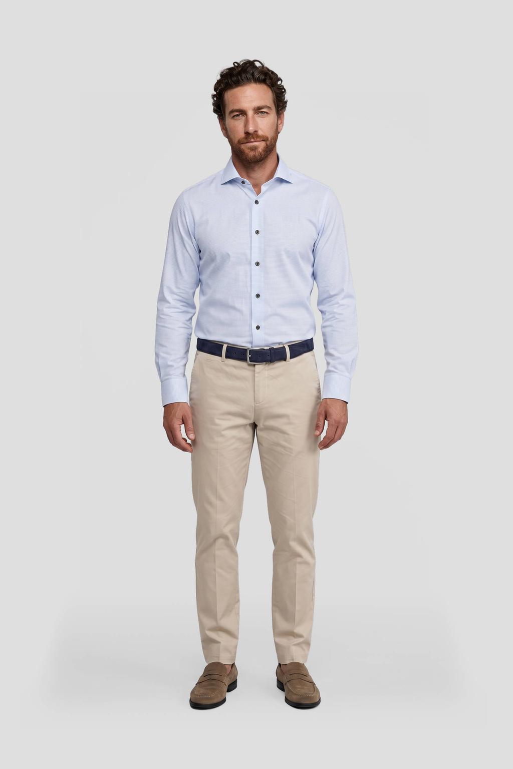 Lichtblauwe heren Michaelis slim fit overhemd van katoen met lange mouwen en klassieke kraag