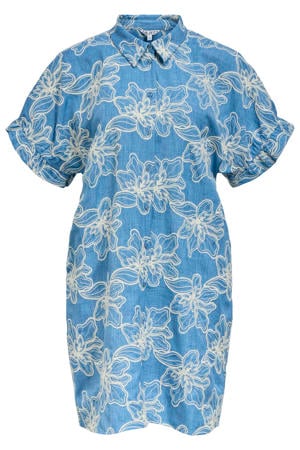 jacquard gebloemde korte jurk - blauw