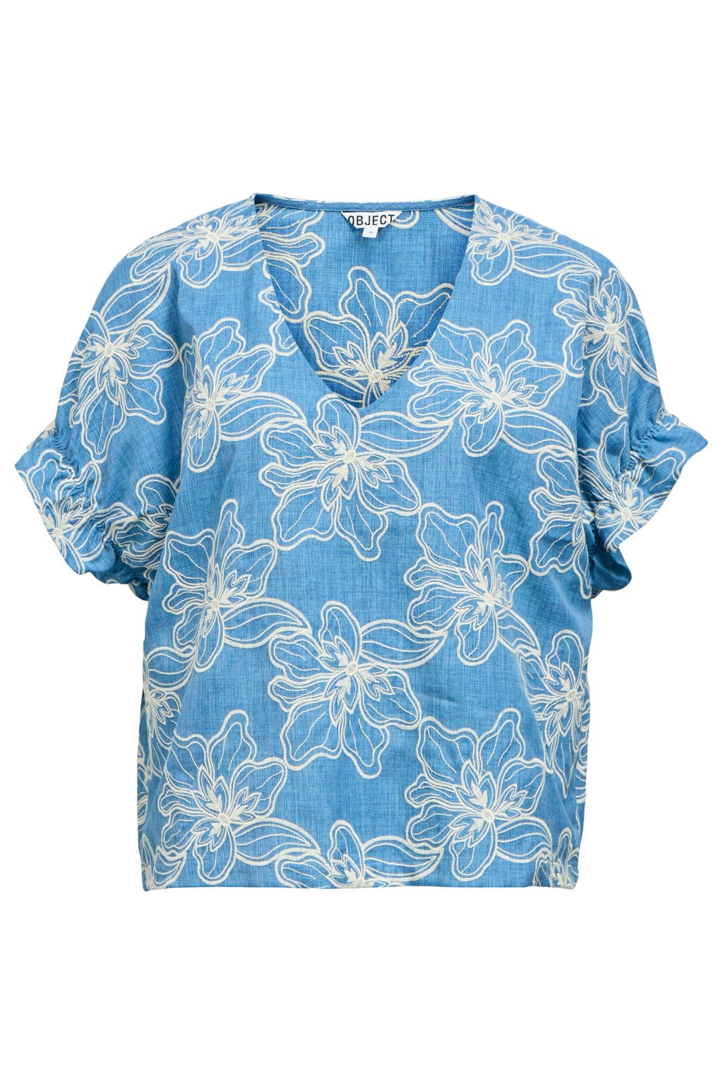 OBJECT gebloemde blousetop met borduursels - blauw