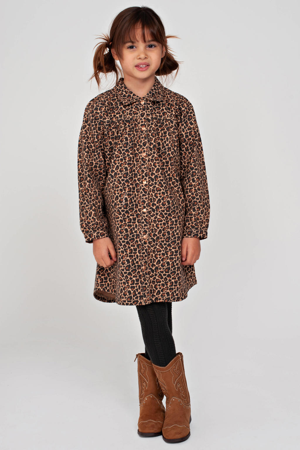 Jubel spijkerjurk City Chic met panterprint zand/bruin/zwart
