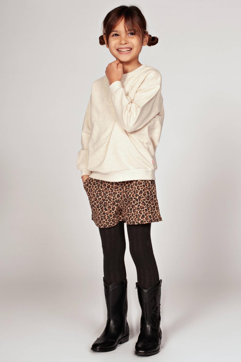 Ecru, zwart en roze meisjes Jubel sweater City Chic offwhite van stretchkatoen met backprint, lange mouwen en ronde hals