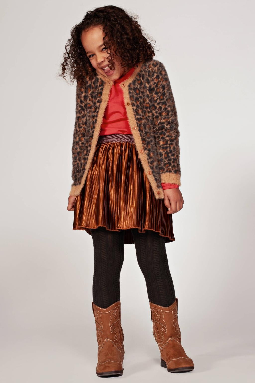 Jubel gebreid vest City Chic met panterprint bruin/zwart