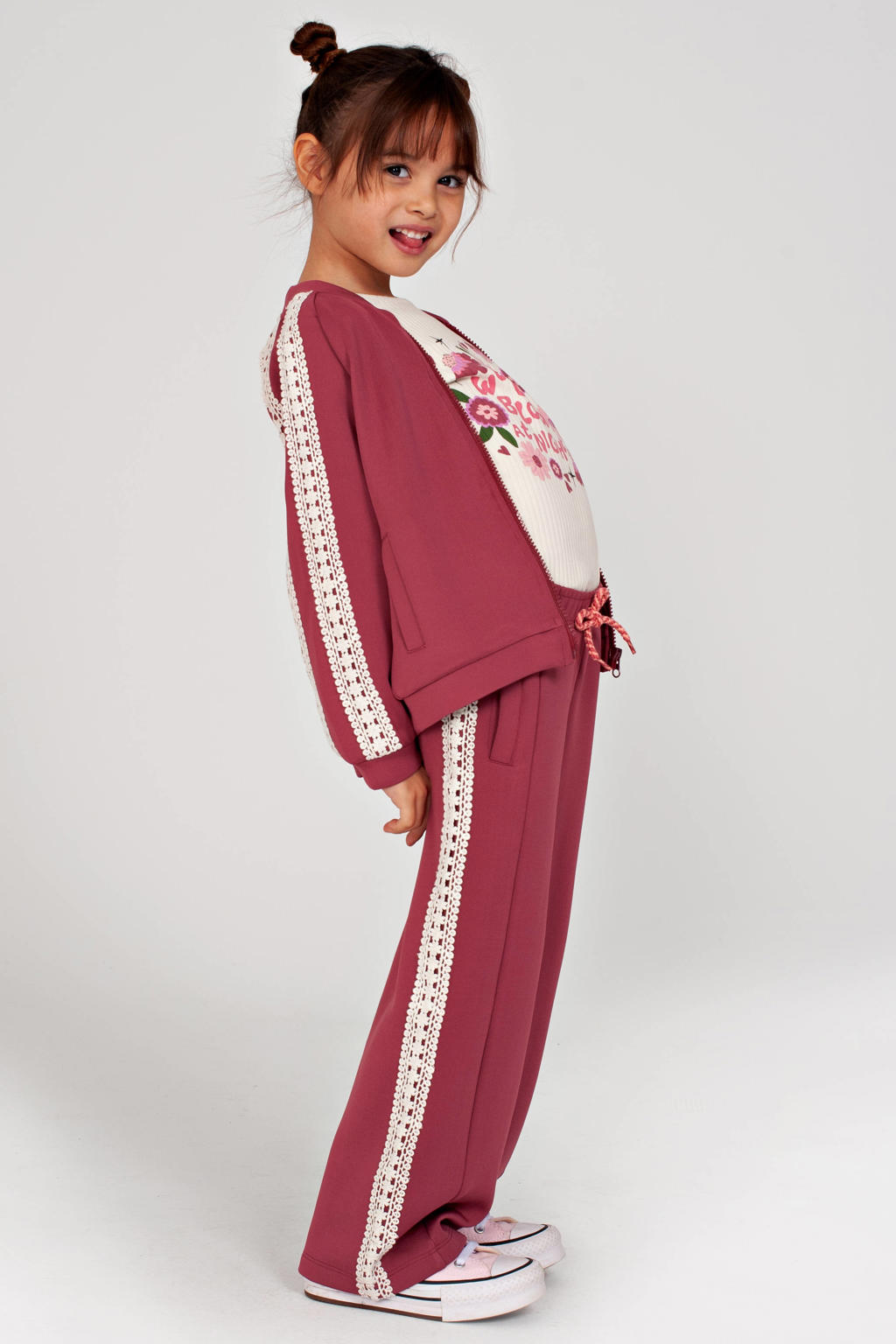 Jubel wide leg sweatpants Moon Flowers oudrroze/wit