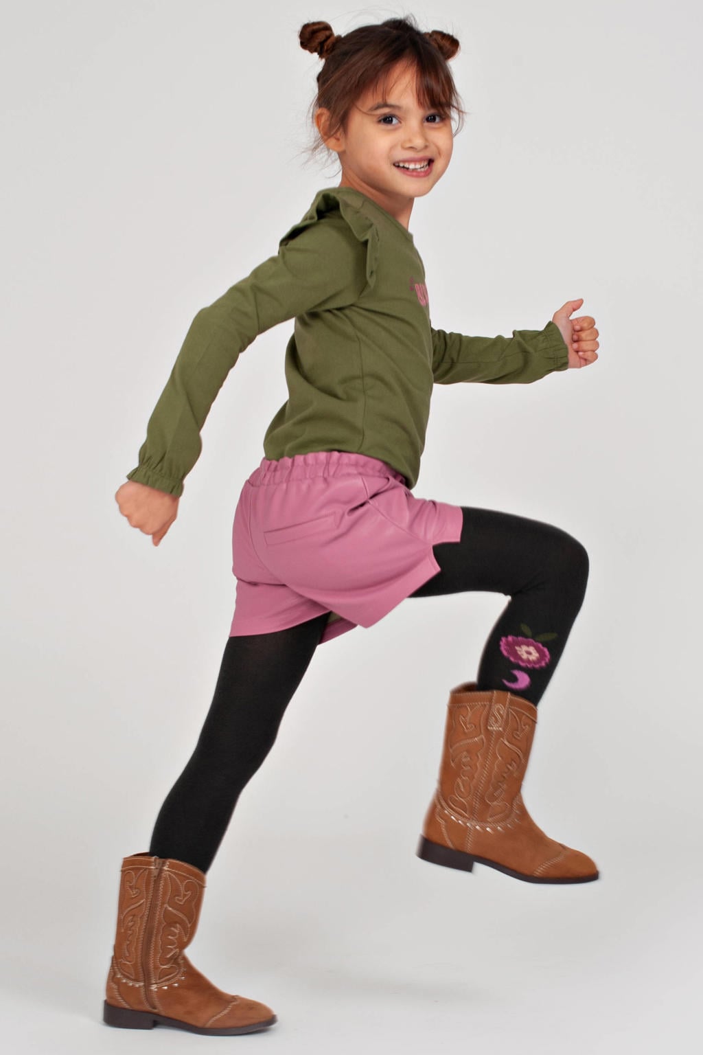 Jubel imitatieleren korte broek Moon Flowers roze