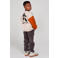 Sturdy oversized sweater  Mountain top met backprint offwhite/roze/oranje
