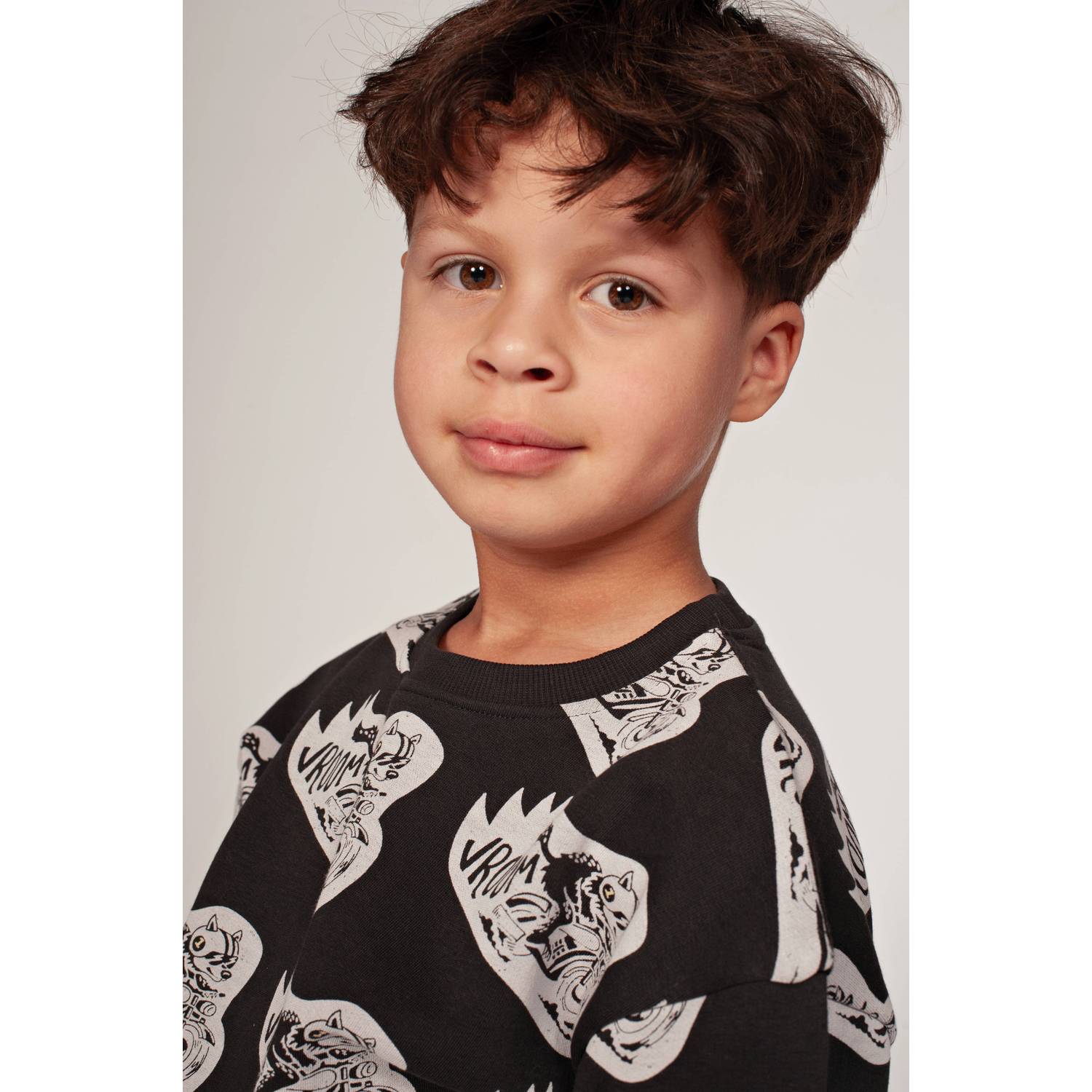 Sturdy junior oversized sweater met print antraciet offwhite