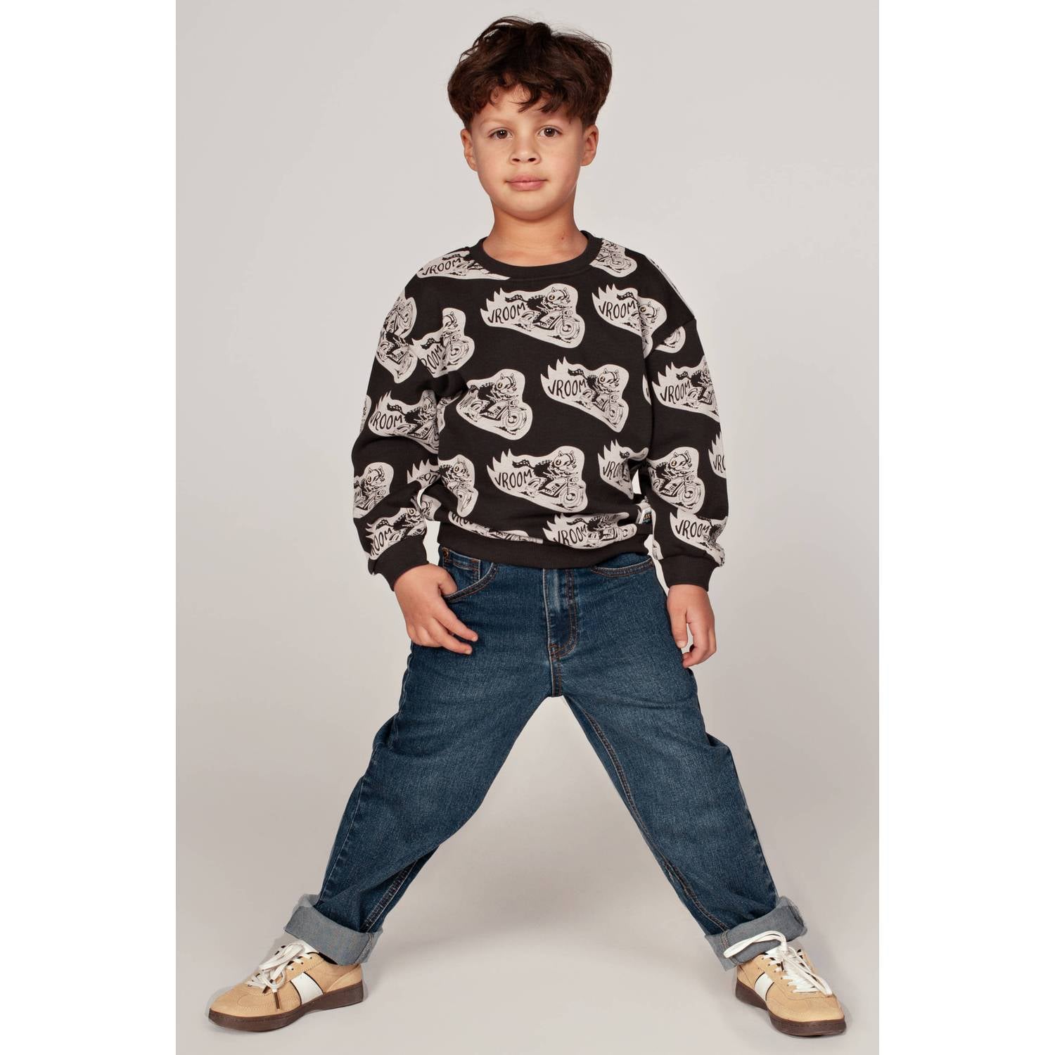 Sturdy junior oversized sweater met print antraciet offwhite