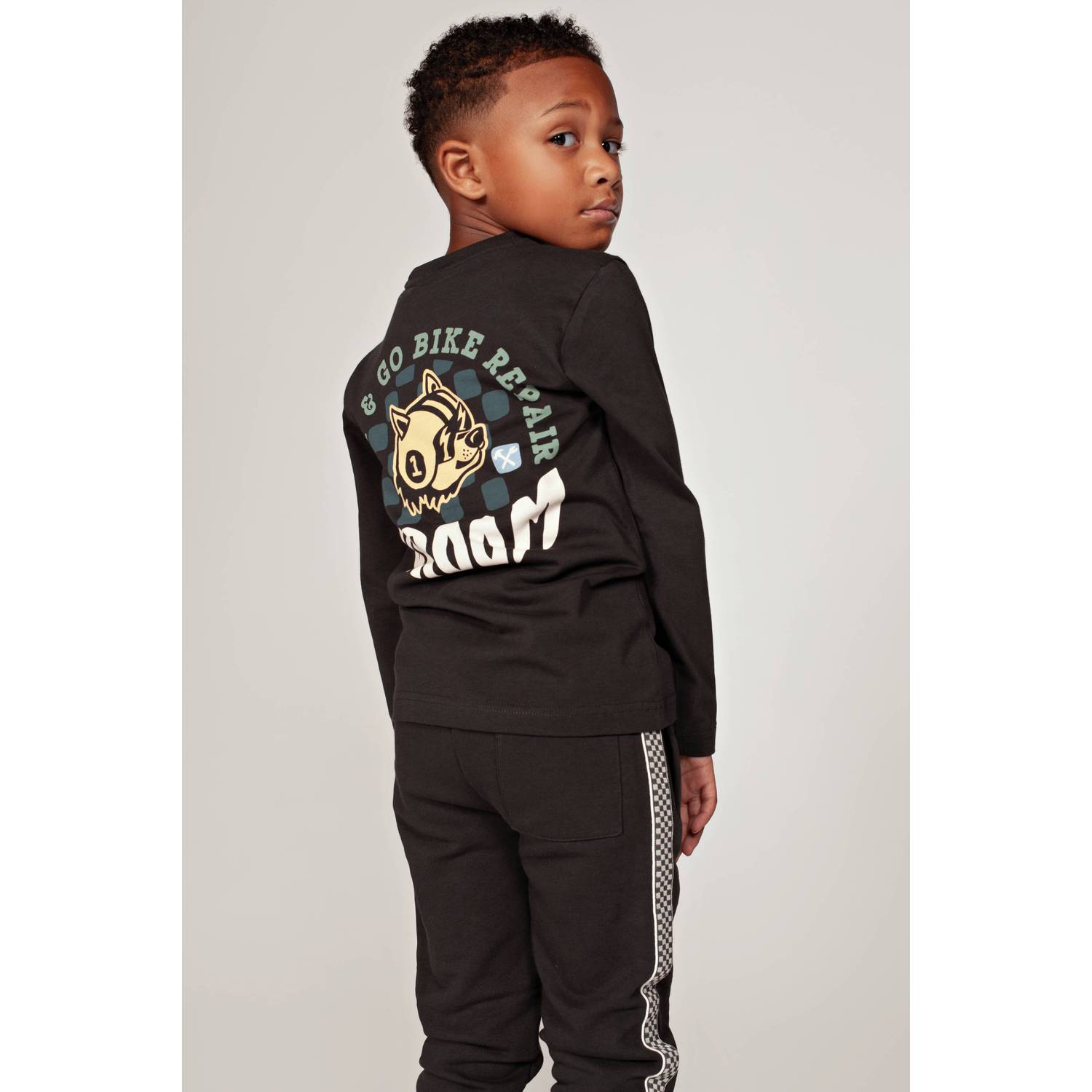 Sturdy rechtvallende longsleeve met backprint antraciet wit petrol