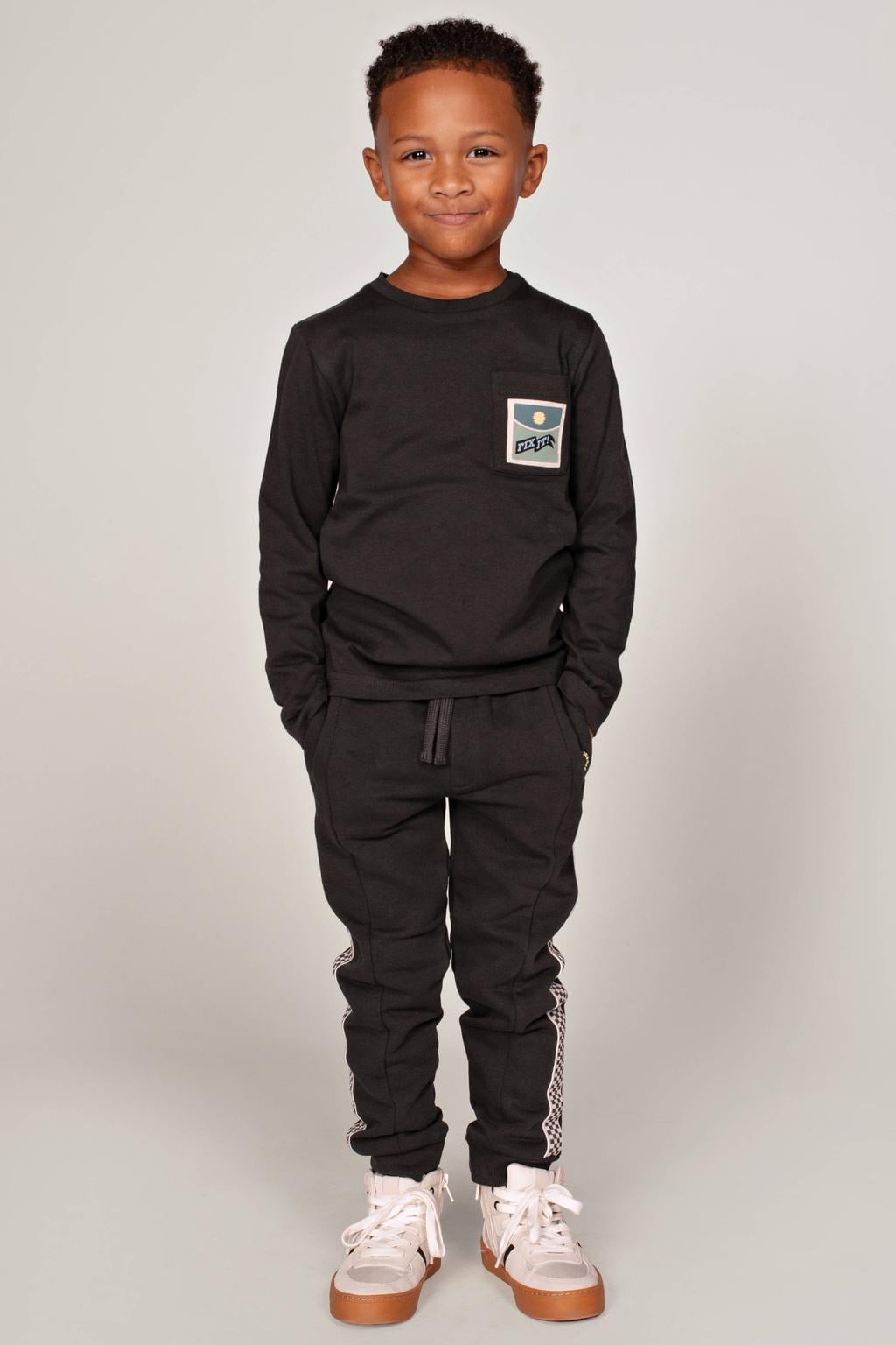 Sturdy rechtvallende longsleeve met backprint - antraciet/wit/petrol