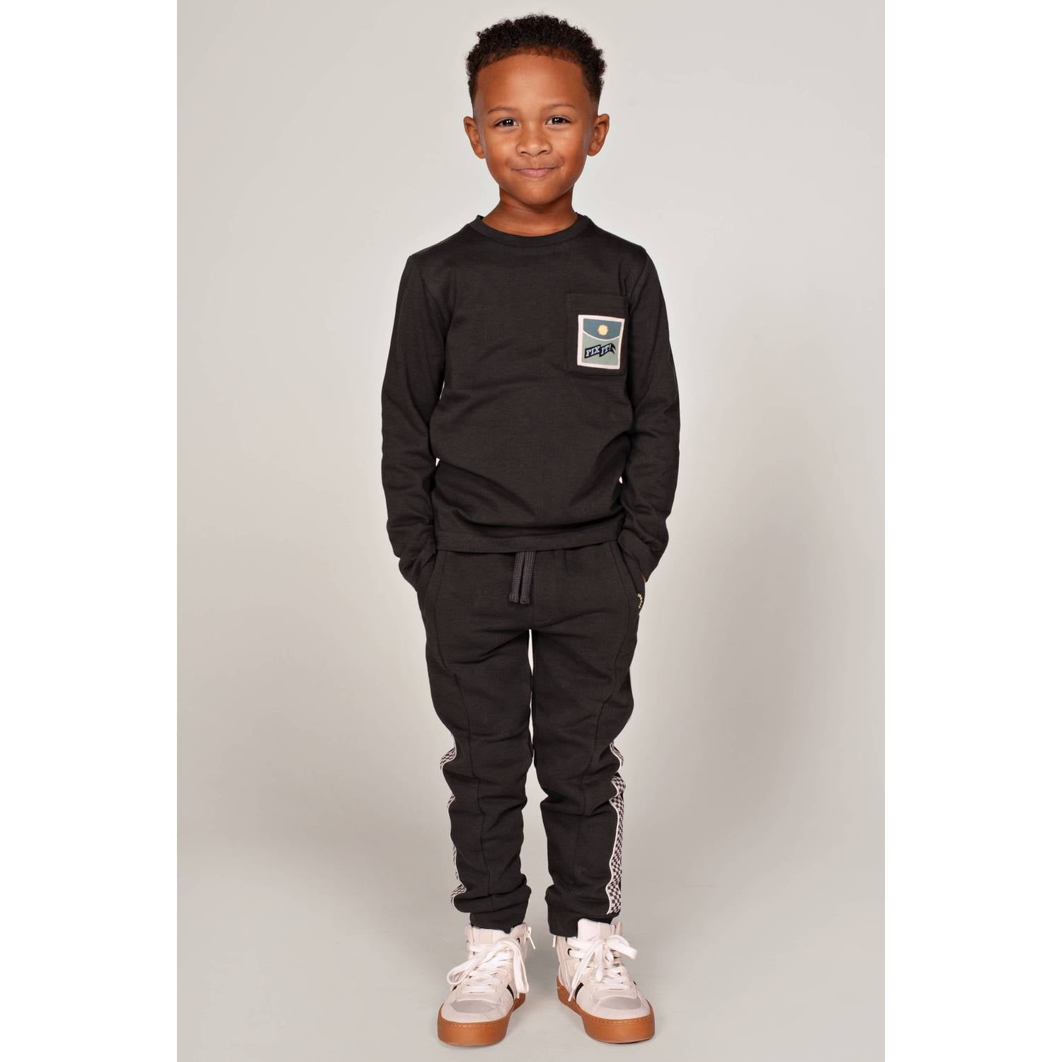 Sturdy rechtvallende longsleeve met backprint antraciet wit petrol