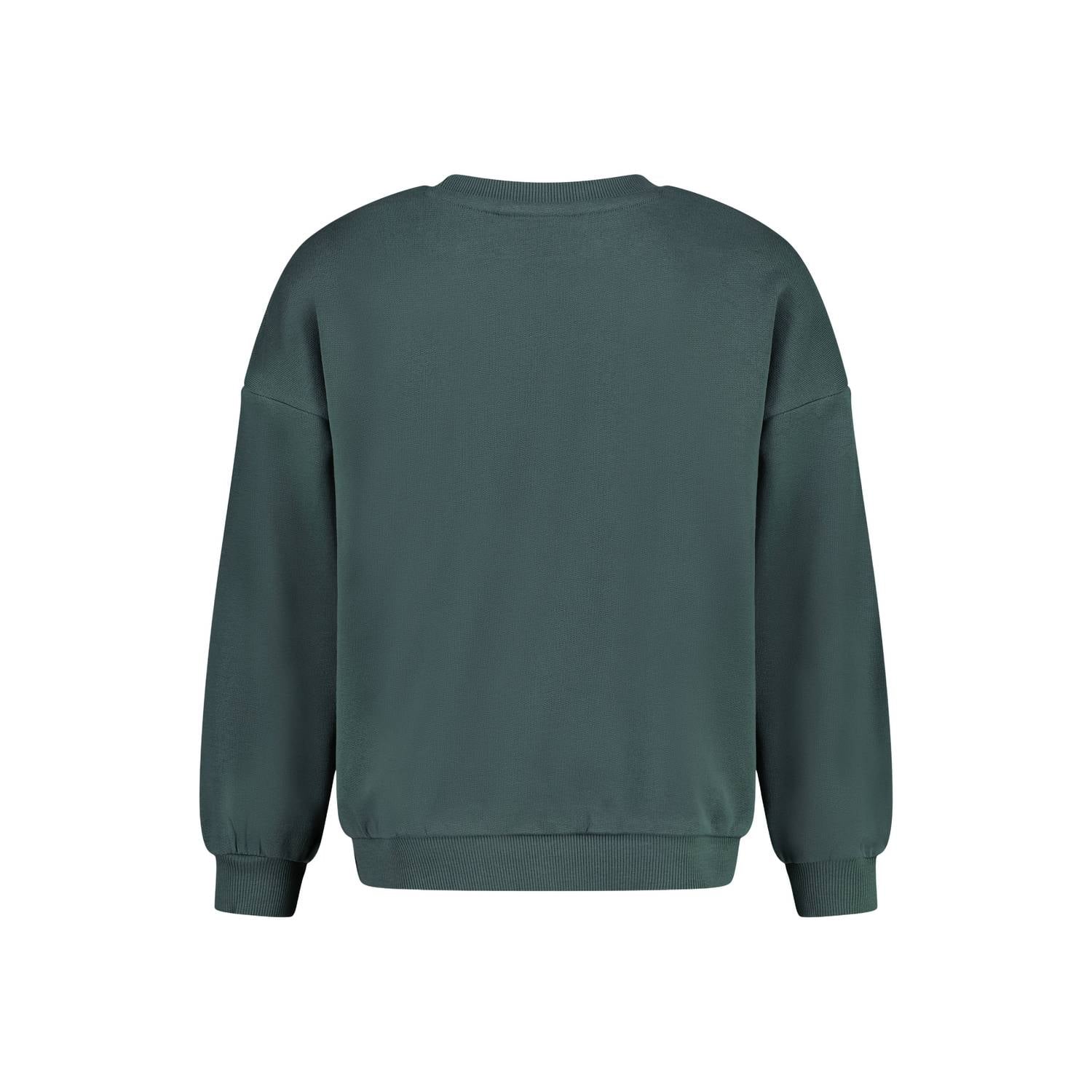 Sturdy oversized sweater met tekst petrol ecru