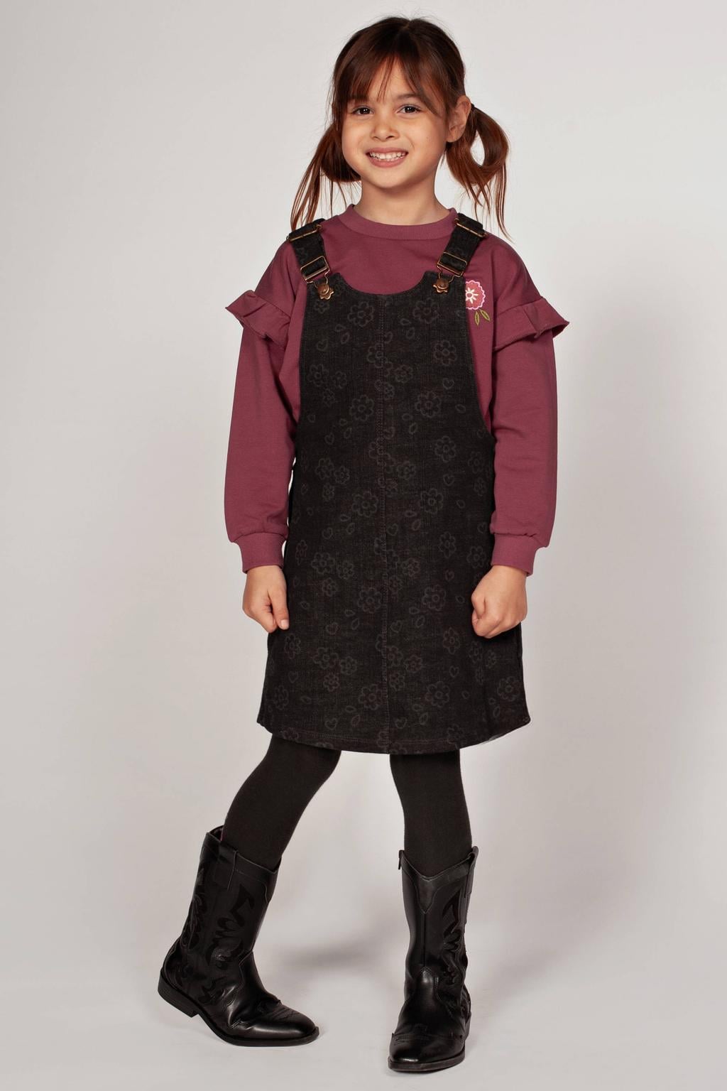 Jubel relaxed fit sweater Moon Flowers donkerroze