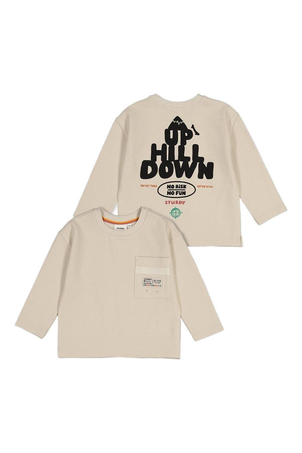 Sturdy oversized longsleeve Mountain top met backprint offwhite/zwart