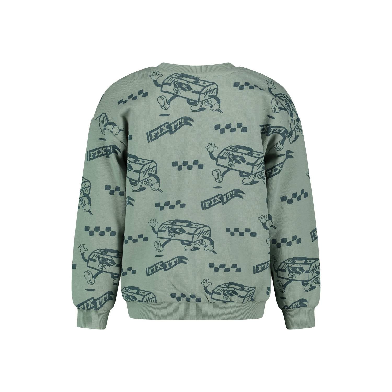 Sturdy oversized sweater met print groen