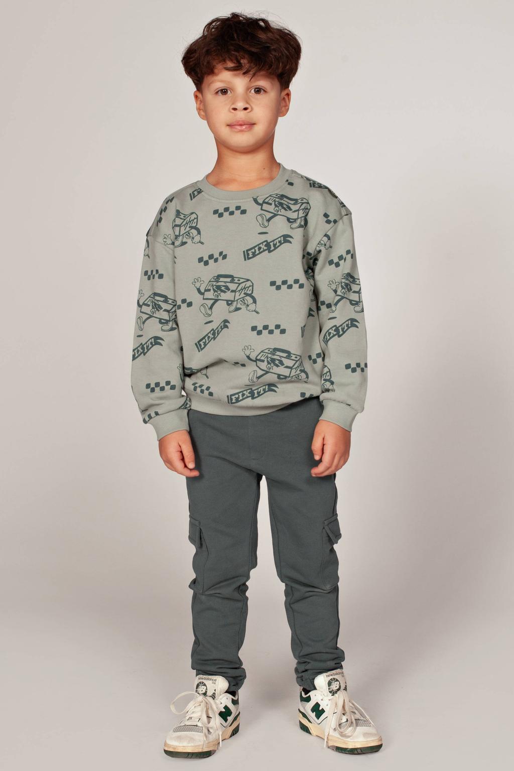 Groene jongens Sturdy oversized sweater met lange mouwen, ronde hals en geribde boorden