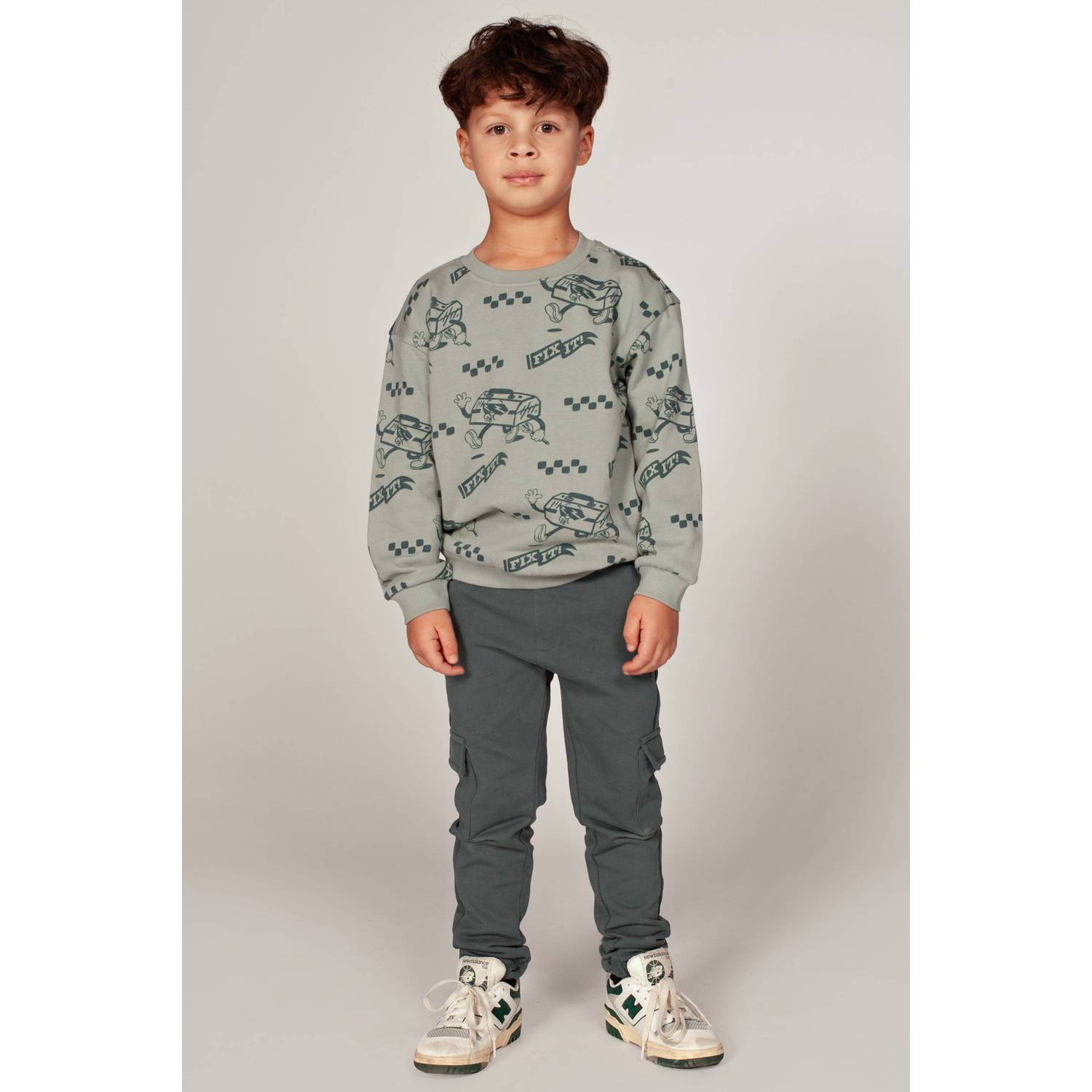 Sturdy oversized sweater met print groen