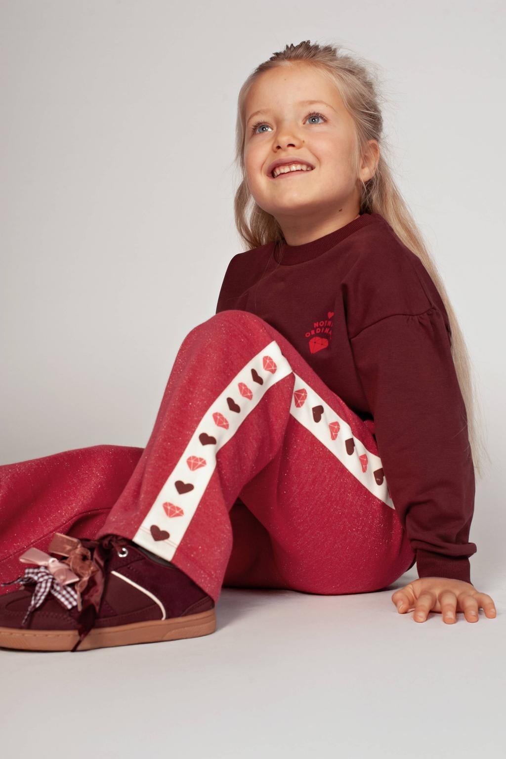 Jubel wide leg gestreepte joggingbroek met hartjes - roze/wit