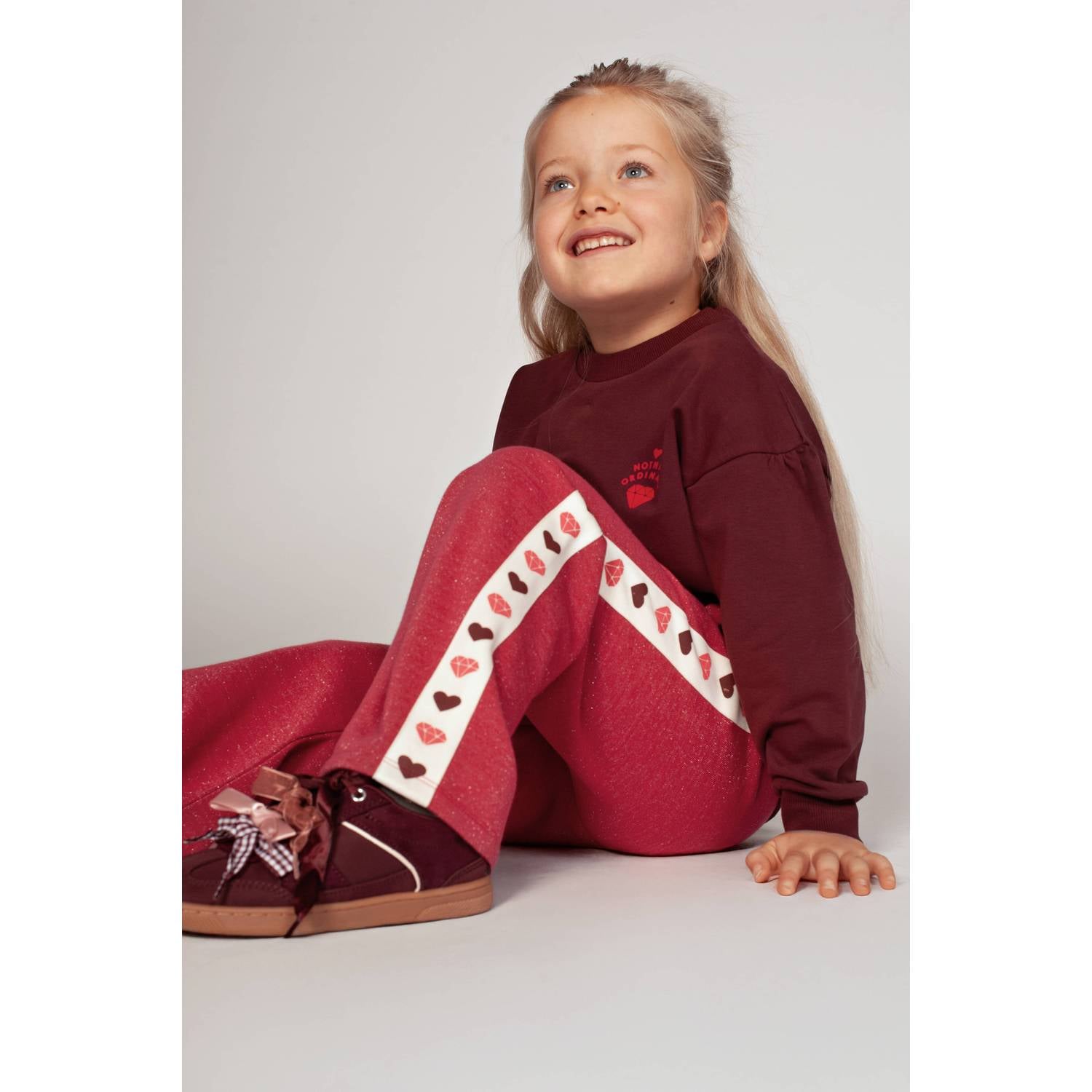 Jubel wide leg gestreepte joggingbroek met hartjes roze wit