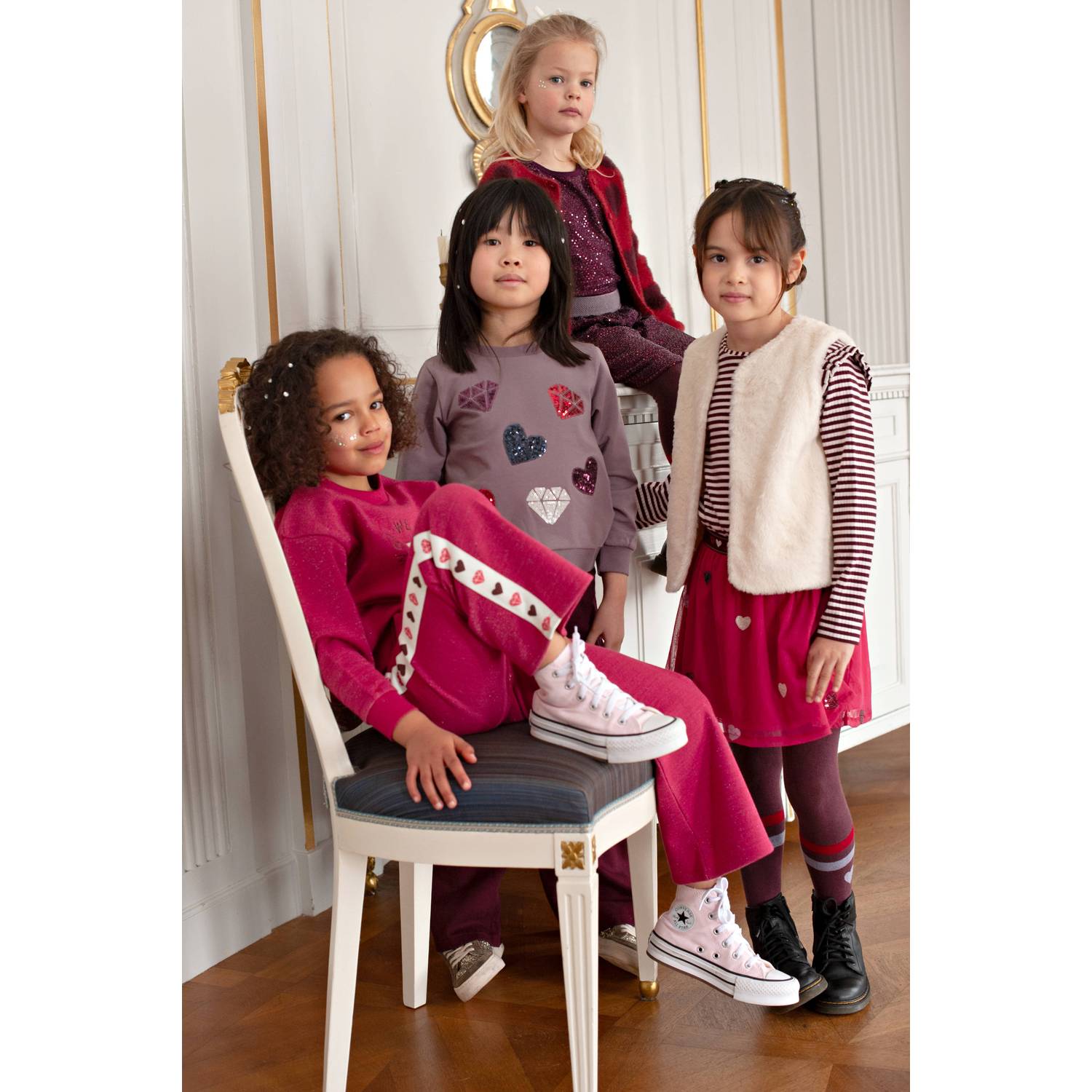 Jubel wide leg gestreepte joggingbroek met hartjes roze wit