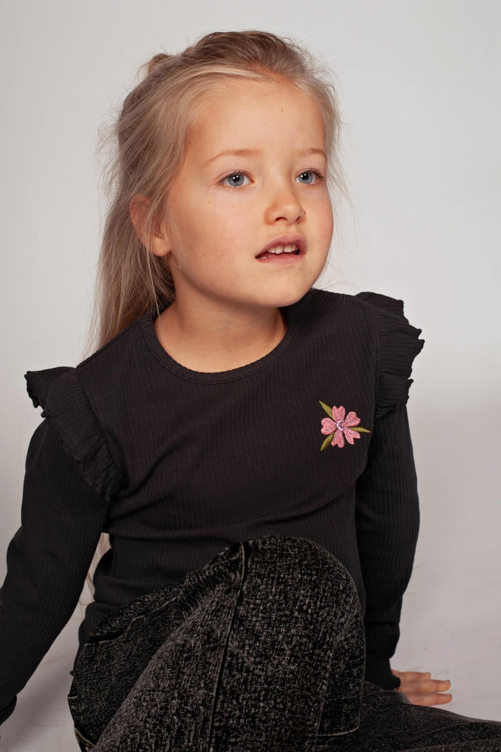 Jubel longsleeve Moon Flowers antraciet/roze