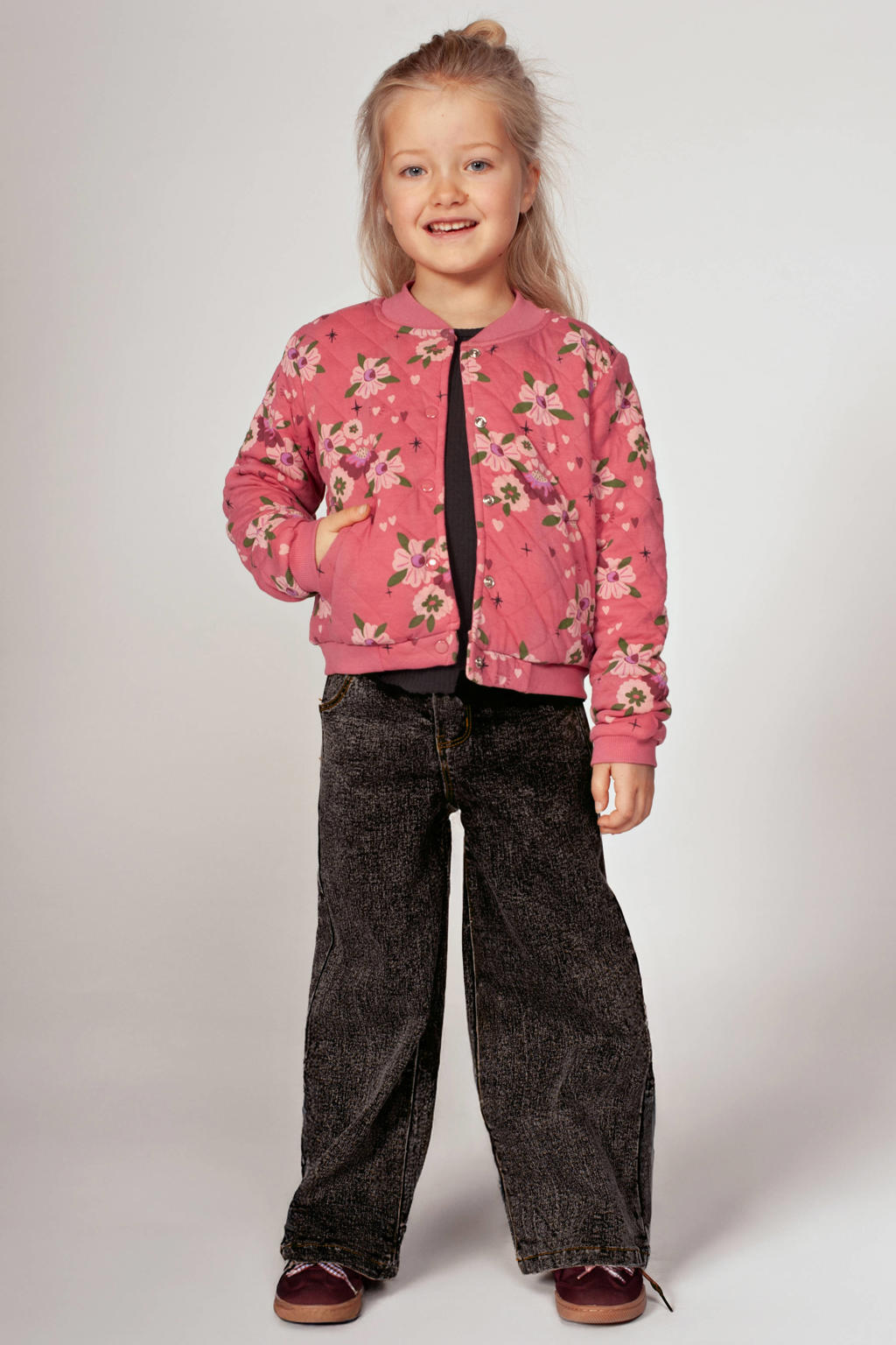 Jubel longsleeve Moon Flowers antraciet/roze