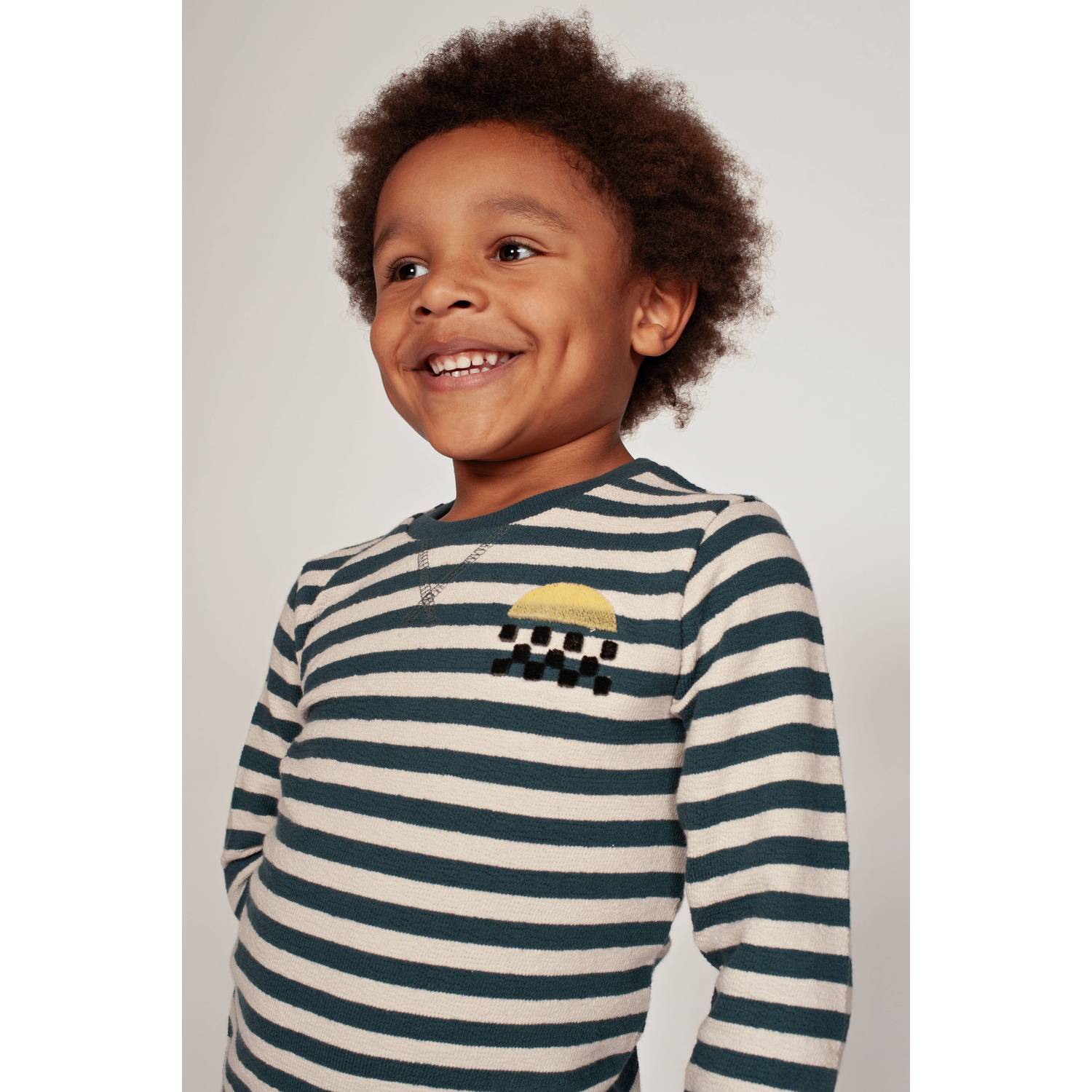 Sturdy rechtvallende gestreepte longsleeve petrol offwhite
