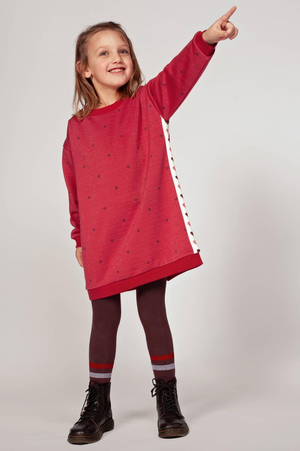 Jubel gestreepte midi sweatjurk met hartjes - roze/wit