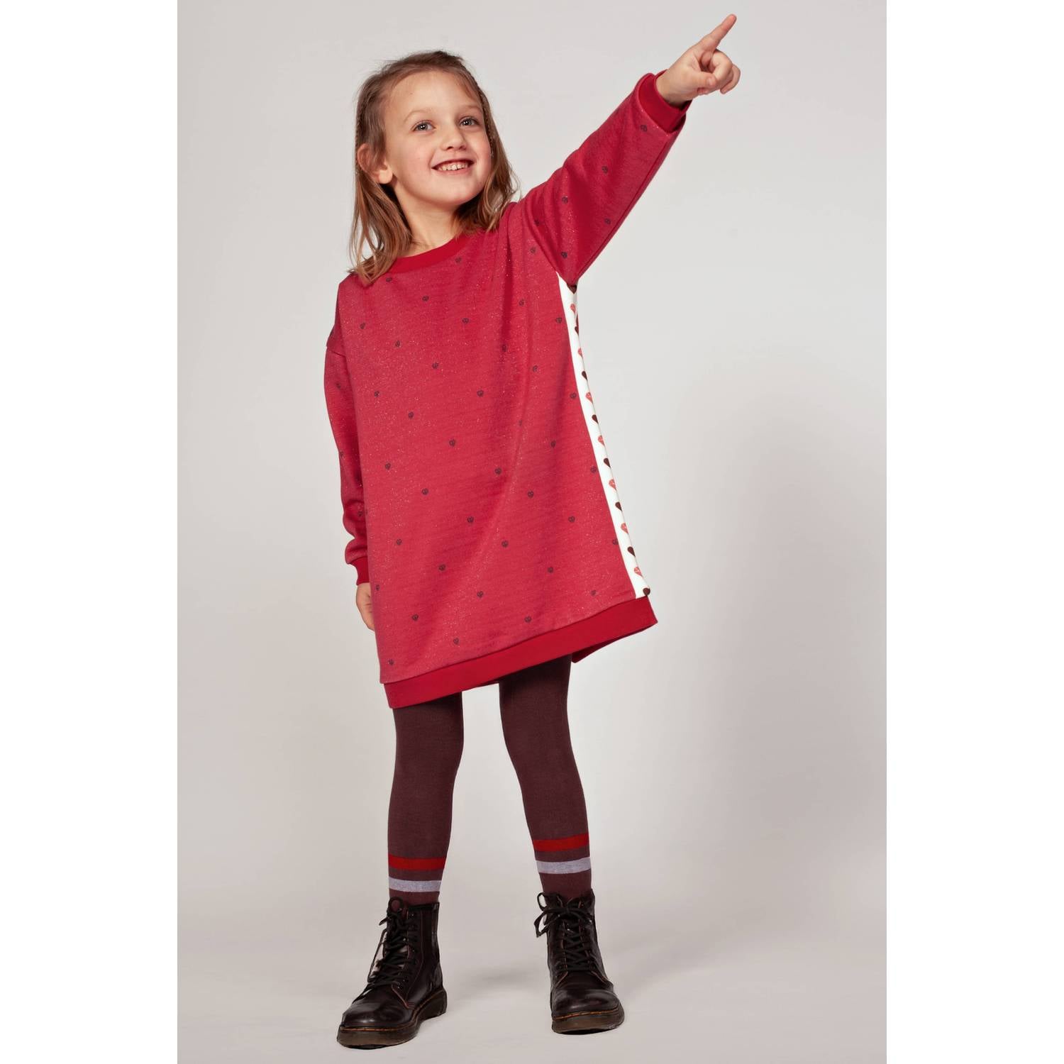 Jubel gestreepte midi sweatjurk met hartjes roze wit