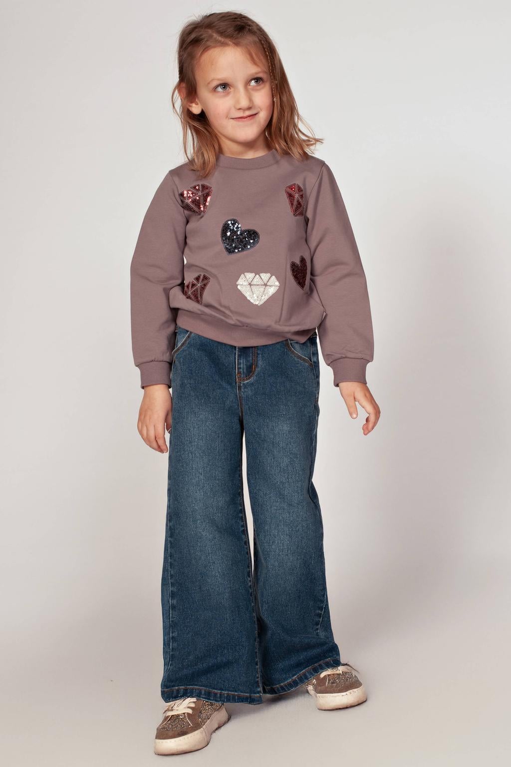 Jubel sweater met pailletten en hartjes - paars