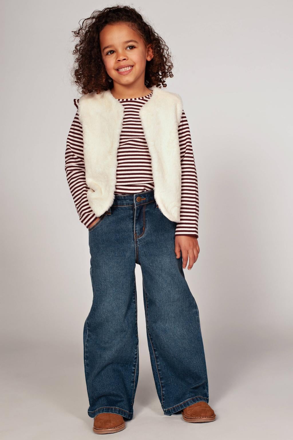 Jubel gestreepte longsleeve met ruches - donkerrood/wit
